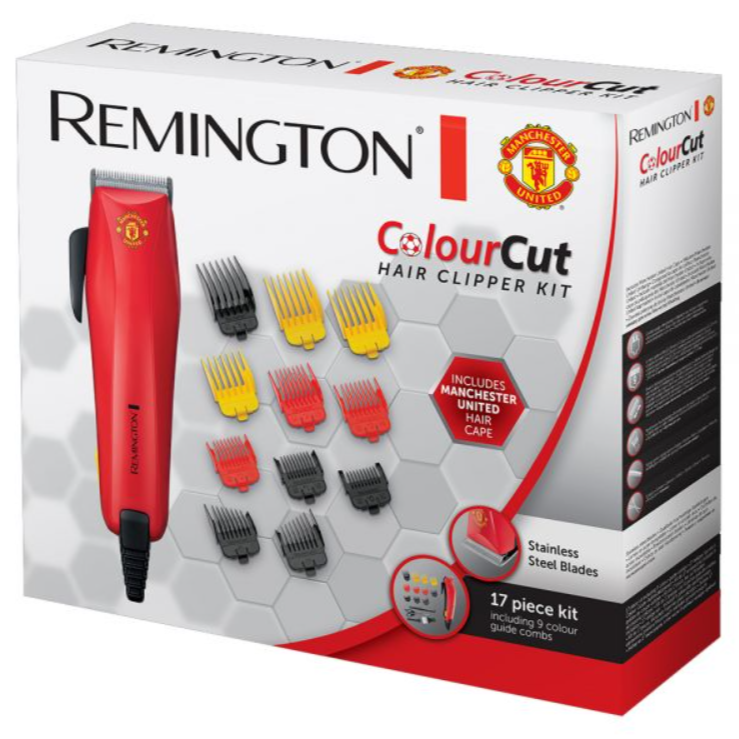 Remington Hair Clipper Kit ColourCut Manchester United Style 17 Piece Set Corded